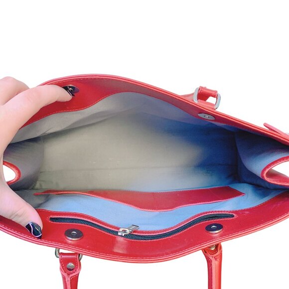 Levenger Red Leather Tusting Tote Bag Large - Picture 5 of 6